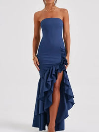Strapless Ruffle High-Low Bodycon Dress