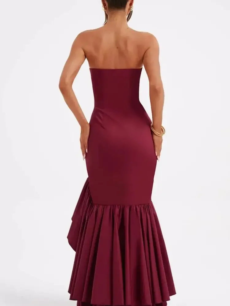 Strapless Ruffle High-Low Bodycon Dress