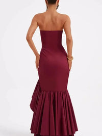 Strapless Ruffle High-Low Bodycon Dress