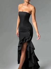 Strapless Ruffle High-Low Bodycon Dress