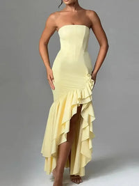 Strapless Ruffle High-Low Bodycon Dress