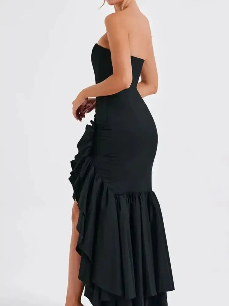 Strapless Ruffle High-Low Bodycon Dress