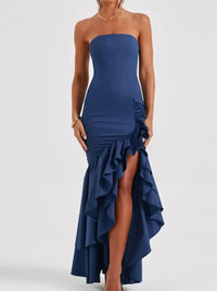 Strapless Ruffle High-Low Bodycon Dress