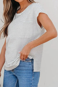 Stripe Cap Sleeve Crew Neck Casual Tee with Chest Pocket - Update AvenueT-ShirtsTrendsi100100250684613100100250684613ca4d651d - 378f - 40be - a3c9 - d9a7770b6f4c - Max - OriginWhite