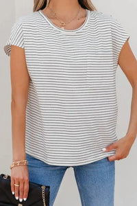 Stripe Cap Sleeve Crew Neck Casual Tee with Chest Pocket - Update AvenueT-ShirtsTrendsi100100250684613100100250684613299e3e09 - f4d5 - 45cc - 975e - 95d1ba93f804 - Max - OriginWhite