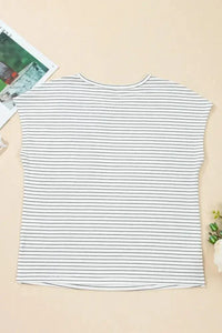 Stripe Cap Sleeve Crew Neck Casual Tee with Chest Pocket - Update AvenueT-ShirtsTrendsi10010025068461310010025068461351371168 - cfd9 - 40f9 - a7db - c3cfc672bff2 - Max - OriginWhite