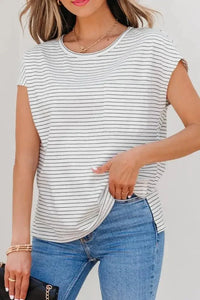 Stripe Cap Sleeve Crew Neck Casual Tee with Chest Pocket - Update AvenueT-ShirtsTrendsi10010025068461310010025068461393120a27 - 7345 - 4a02 - 999b - 8abcc0503d9c - Max - OriginWhite