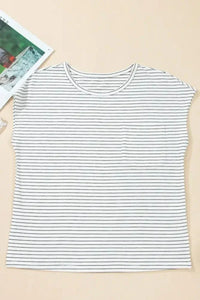 Stripe Cap Sleeve Crew Neck Casual Tee with Chest Pocket - Update AvenueT-ShirtsTrendsi10010025068461310010025068461344b034b3 - c3bb - 41fe - ac1b - b4714d4cdebb - Max - OriginWhite