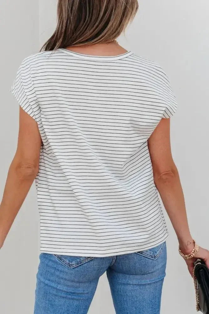 Stripe Cap Sleeve Crew Neck Casual Tee with Chest Pocket - Update AvenueT-ShirtsTrendsi1001002506846131001002506846133caf5cae - 8425 - 4a27 - 9f57 - c88a3d6fa005 - Max - OriginWhite