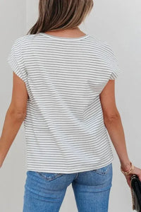 Stripe Cap Sleeve Crew Neck Casual Tee with Chest Pocket - Update AvenueT-ShirtsTrendsi1001002506846131001002506846133caf5cae - 8425 - 4a27 - 9f57 - c88a3d6fa005 - Max - OriginWhite