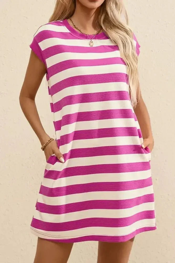 Stripe Cap Sleeve Pocketed Shift Tee Dress - Update AvenueEffortless Elegance: DressesTrendsi1001007990309471001007990309475556b4a7 - d605 - 4939 - 949c - 13151e3cd97d - Max - OriginRed - Violet