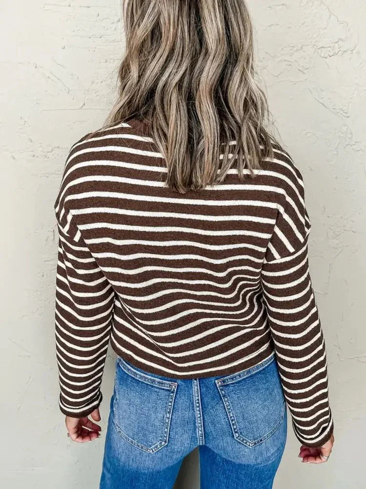 Stripe Cropped Crew Neck Long Sleeve T Shirt - Update AvenueT-ShirtsTrendsi10010014934254510010014934254596e3c297 - 06a0 - 448e - a07c - c9f50c2d6baa - Max - OriginBrown Stripe