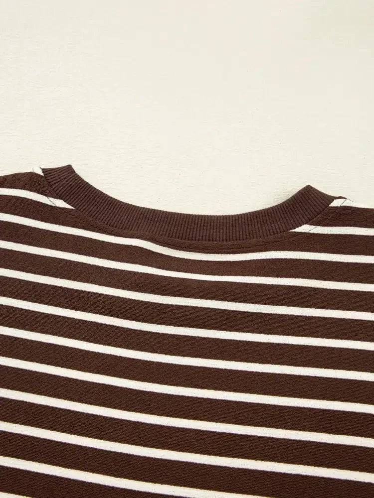 Stripe Cropped Crew Neck Long Sleeve T Shirt - Update AvenueT-ShirtsTrendsi100100149342545100100149342545fbe97f8fdbf64a20815a759cadbd8e18 - Max - OriginBrown Stripe