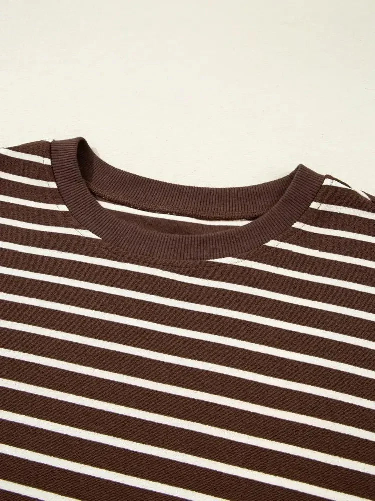 Stripe Cropped Crew Neck Long Sleeve T Shirt - Update AvenueT-ShirtsTrendsi1001001493425451001001493425458cd834129cef488a8f1e758dfe7526a4 - Max - OriginBrown Stripe