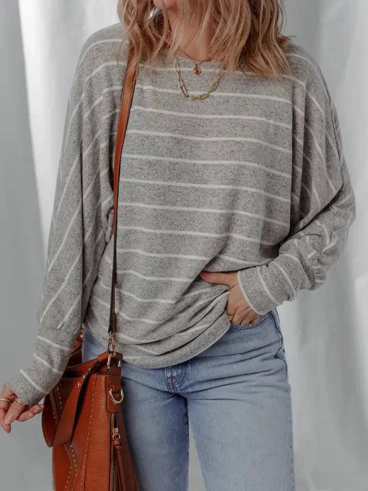 Stripe Dolman Sleeve Drop Shoulder Top - Update AvenueT-ShirtsTrendsi100100790901687100100790901687de0bfc6c8a5c4725b6c12c18e5222e7a - Max - OriginGray