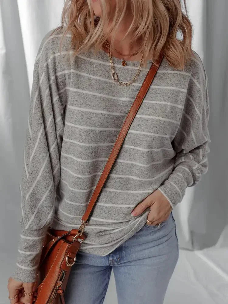 Stripe Dolman Sleeve Drop Shoulder Top - Update AvenueT-ShirtsTrendsi1001007909016871001007909016873087e9dcc1c34c0890c106f4f0b46bf3 - Max - OriginGray