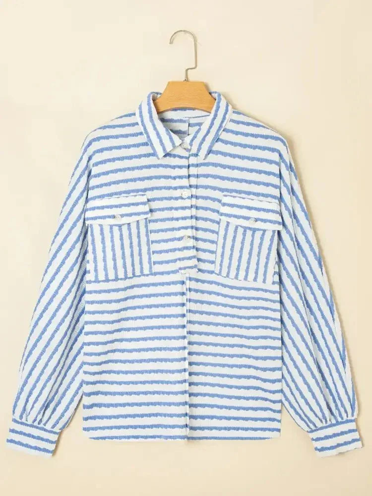Stripe Half Button Collared Chest Pockets Loose Fit Blouse - Update AvenueDaily EssentialsTrendsi100100081712970100100081712970b2c9c34b8f824f18900305d8b959e70f - Max - OriginLight Blue