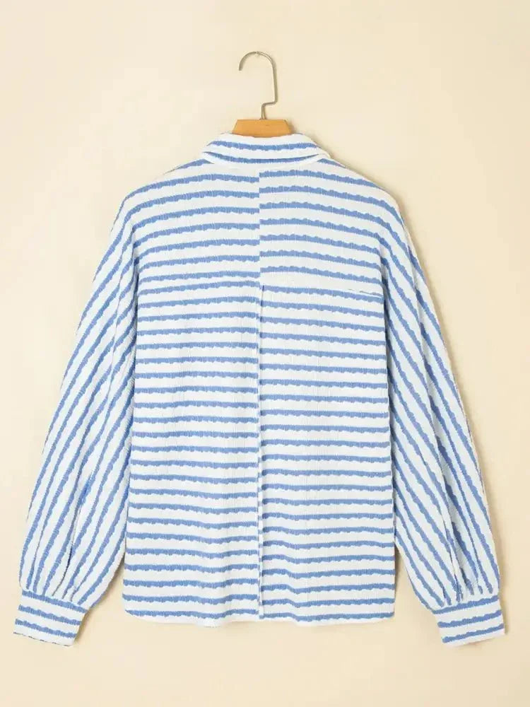 Stripe Half Button Collared Chest Pockets Loose Fit Blouse - Update AvenueDaily EssentialsTrendsi100100081712970100100081712970d010fff19e694afaaa84327c2d278ca3 - Max - OriginLight Blue