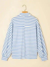 Stripe Half Button Collared Chest Pockets Loose Fit Blouse - Update AvenueDaily EssentialsTrendsi100100081712970100100081712970d010fff19e694afaaa84327c2d278ca3 - Max - OriginLight Blue