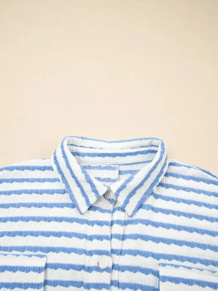 Stripe Half Button Collared Chest Pockets Loose Fit Blouse - Update AvenueDaily EssentialsTrendsi1001000817129701001000817129703e995698c5d44b578d638348b3860832 - Max - OriginLight Blue