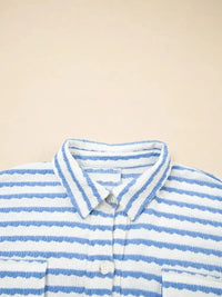 Stripe Half Button Collared Chest Pockets Loose Fit Blouse - Update AvenueDaily EssentialsTrendsi1001000817129701001000817129703e995698c5d44b578d638348b3860832 - Max - OriginLight Blue