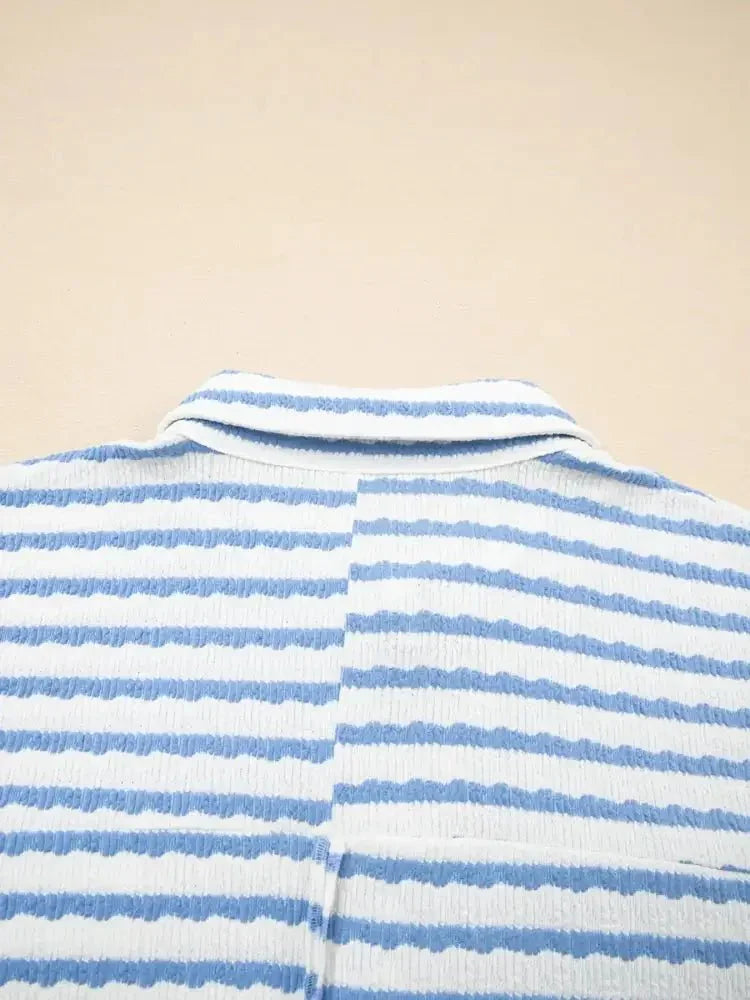 Stripe Half Button Collared Chest Pockets Loose Fit Blouse - Update AvenueDaily EssentialsTrendsi1001000817129701001000817129706395098c3ec64b30a06b42a40537b059 - Max - OriginLight Blue