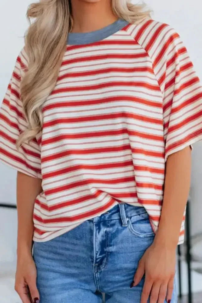 Stripe Print Contrast Collar Raglan Sleeve T Shirt - Update AvenueT-ShirtsTrendsi10010040950110010010040950110082d3ef4f - 8693 - 49a0 - b5c8 - 6ed3791f3cb3 - Max - OriginCoral
