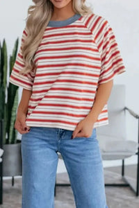 Stripe Print Contrast Collar Raglan Sleeve T Shirt - Update AvenueT-ShirtsTrendsi100100409501100100100409501100ceb3447f - 5cfa - 416f - b46b - 468056f0f314 - Max - OriginCoral