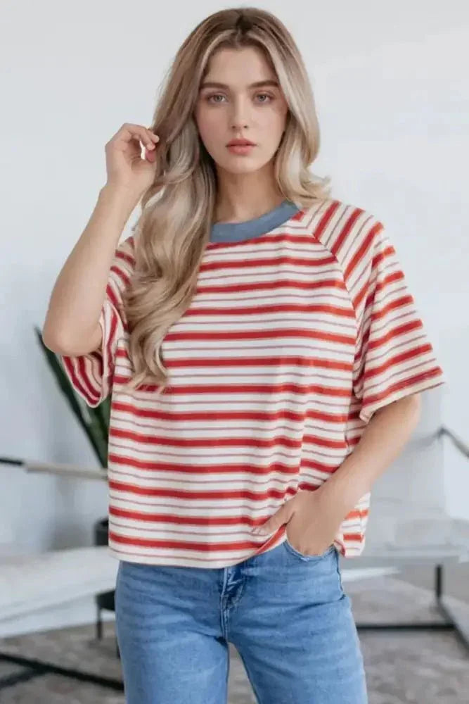 Stripe Print Contrast Collar Raglan Sleeve T Shirt - Update AvenueT-ShirtsTrendsi1001004095011001001004095011006868e44c - fa33 - 43a2 - 826f - 94ed83f8d405 - Max - OriginCoral