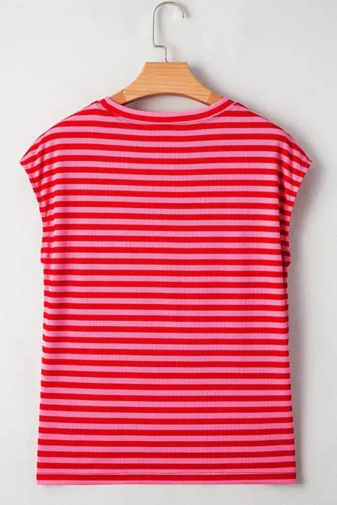 Stripe Ribbed Cap Sleeve Round Neck T Shirt - Update AvenueT-ShirtsTrendsi1001002226084701001002226084702582fe09 - b5bb - 4380 - b3a5 - d1f08c2c74f0 - Max - OriginStrawberry
