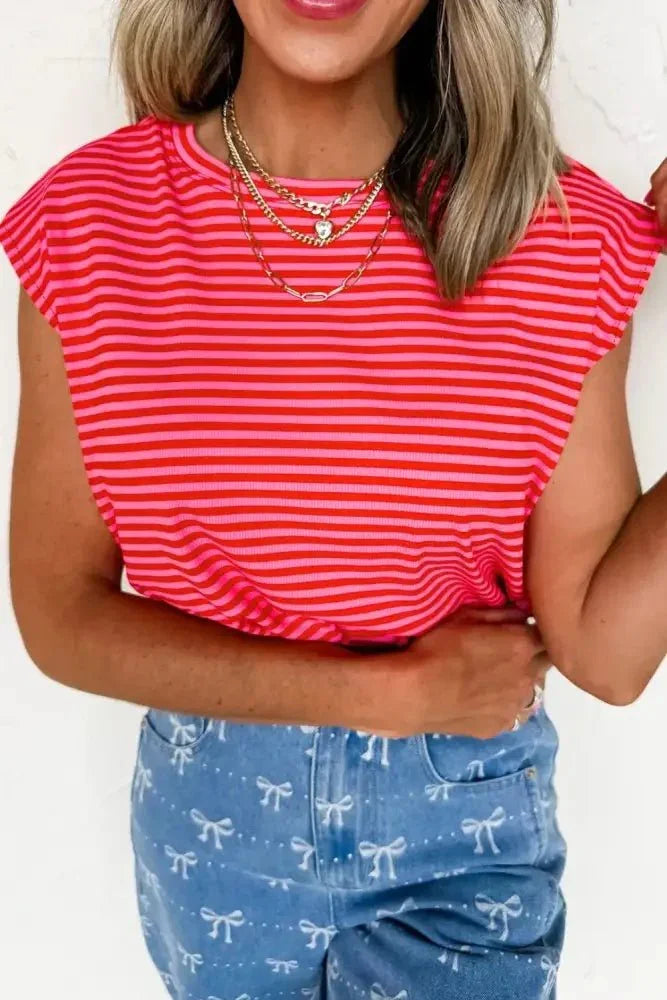 Stripe Ribbed Cap Sleeve Round Neck T Shirt - Update AvenueT-ShirtsTrendsi10010022260847010010022260847063c6a94b - a8fd - 47f3 - b138 - 0f22cfe22120 - Max - OriginStrawberry