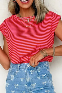 Stripe Ribbed Cap Sleeve Round Neck T Shirt - Update AvenueT-ShirtsTrendsi100100222608470100100222608470eda5c54a - 826a - 44be - 9eec - 29a96c097f5e - Max - OriginStrawberry