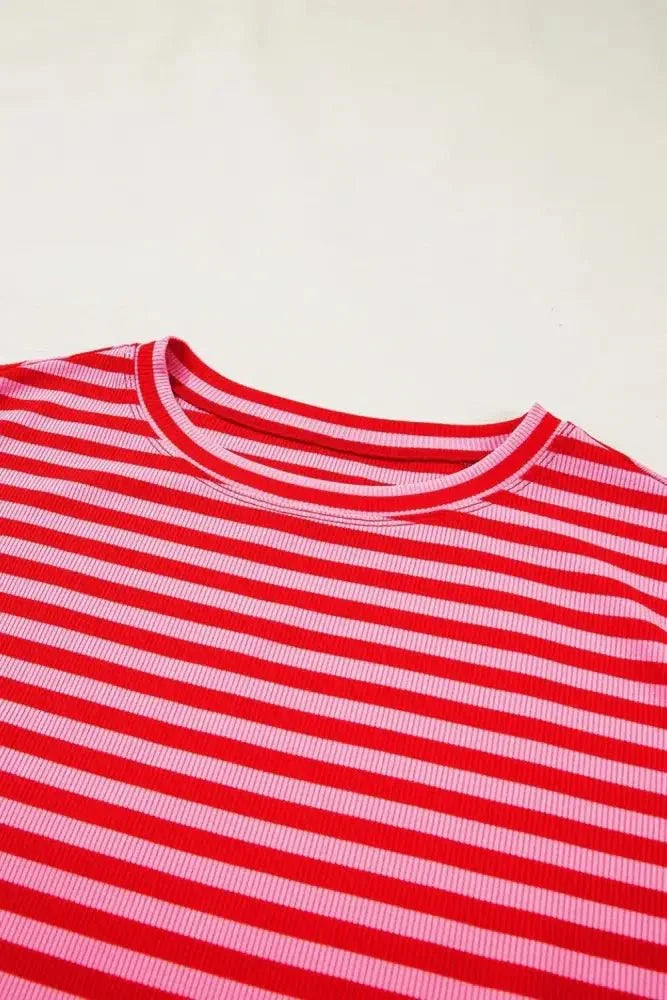 Stripe Ribbed Cap Sleeve Round Neck T Shirt - Update AvenueT-ShirtsTrendsi10010022260847010010022260847028293451 - 890b - 41c7 - 8fc2 - 1ea738d4eb29 - Max - OriginStrawberry