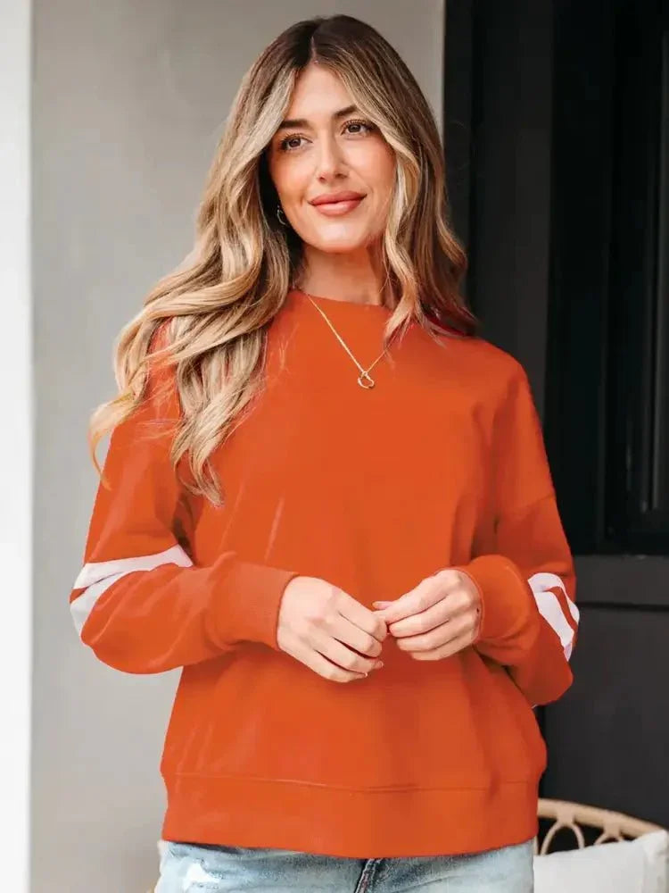 Stripe Round Neck Long Sleeve Sweatshirt - Update AvenueDaily EssentialsTrendsi10010029346709910010029346709924717f7b - a21e - 4ab5 - 90fb - f4fe0be0895b - Max - OriginOrange - red