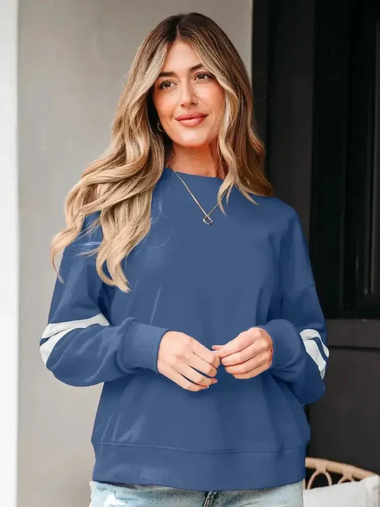 Stripe Round Neck Long Sleeve Sweatshirt - Update AvenueDaily EssentialsTrendsi100100293467155100100293467155aae4826c - 05be - 465f - a5c1 - ada56b5843bd - Max - OriginBlue