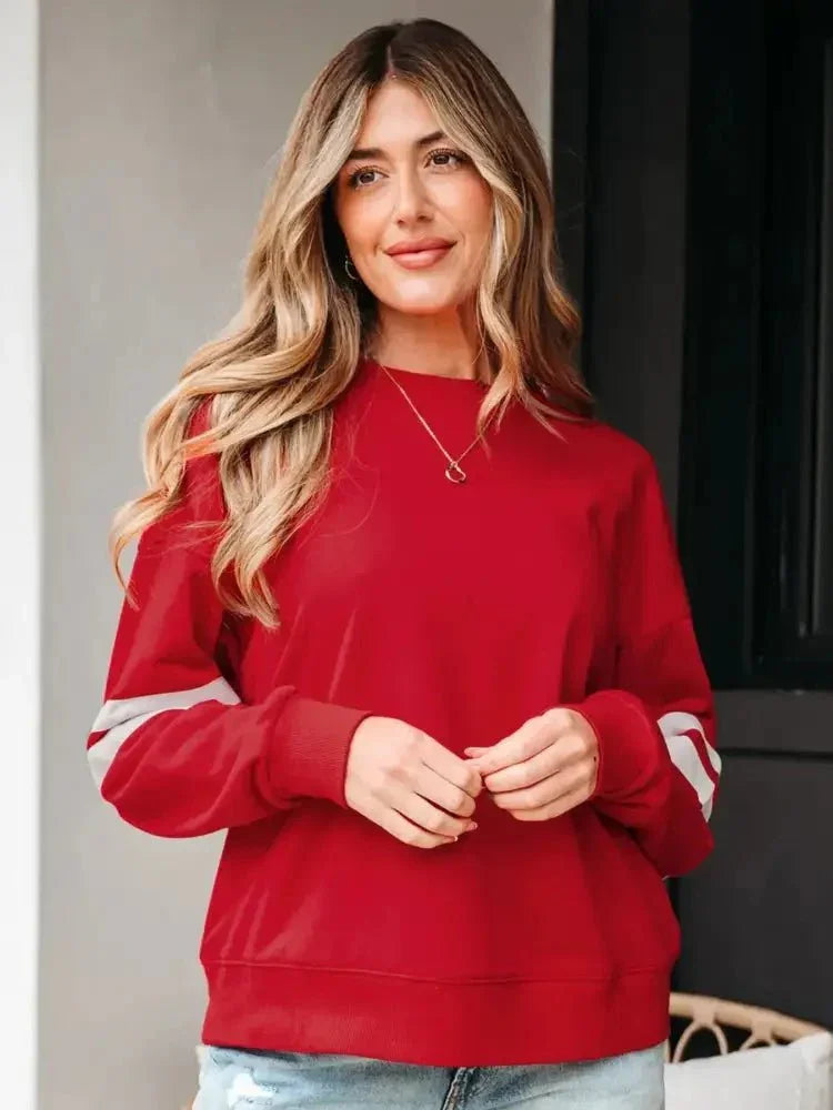 Stripe Round Neck Long Sleeve Sweatshirt - Update AvenueDaily EssentialsTrendsi100100293469908100100293469908186e1f61 - 950b - 4ec9 - 9099 - 1d1d7a36c21b - Max - OriginDeep Red