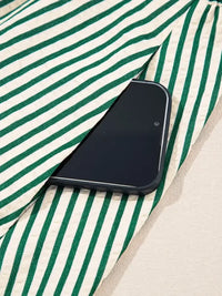 Stripe V Neck Zip Front Cinched High Waist Midi Dress