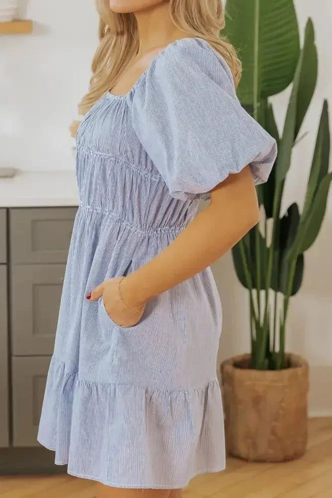 Striped Bubble Sleeve Ruched Babydoll Dress - Update AvenueTrendsi10010061072316010010061072316058315ebe - 1eda - 4685 - a124 - 19d153e3e71a - MaxLight Blue