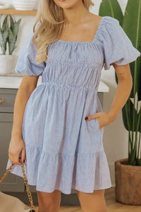 Striped Bubble Sleeve Ruched Babydoll Dress - Update AvenueTrendsi100100610723160100100610723160a7df2d1a - 0132 - 4a81 - 9e30 - eca8e193026f - MaxLight Blue