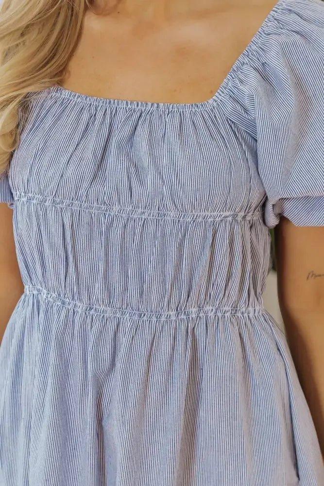 Striped Bubble Sleeve Ruched Babydoll Dress - Update AvenueTrendsi1001006107231601001006107231602ab1b92c - 8432 - 4e72 - bc33 - b88c7cdcd207 - MaxLight Blue