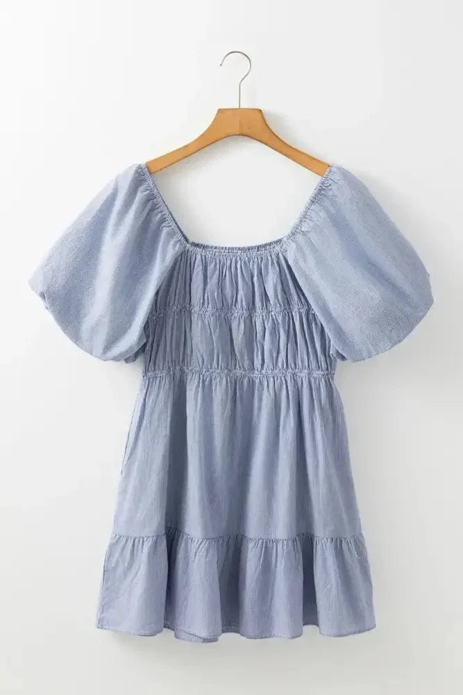 Striped Bubble Sleeve Ruched Babydoll Dress - Update AvenueTrendsi1001006107231601001006107231603000a2a6 - 2253 - 413c - a77c - 34515ee0ae1b - MaxLight Blue