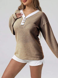 Striped Button Detail Long Sleeve Top - Update AvenueT-ShirtsTrendsi10010020937111810010020937111884d32d20a58843b68f05223ccf1d3340 - Max - OriginCoffee Brown
