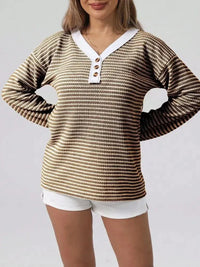 Striped Button Detail Long Sleeve Top - Update AvenueT-ShirtsTrendsi100100209371118100100209371118522318a5808a4bc3a8b9ed8b7380d491 - Max - OriginCoffee Brown