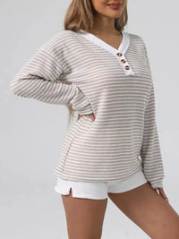 Striped Button Detail Long Sleeve Top - Update AvenueT-ShirtsTrendsi100100209373968100100209373968a30c5c5c0a234d03b75a2db52e9f6f98 - Max - OriginApricot