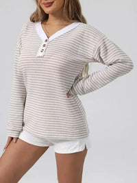 Striped Button Detail Long Sleeve Top - Update AvenueT-ShirtsTrendsi10010020937396810010020937396889ab52a3c8094ec4a69e049c62b9b201 - Max - OriginApricot