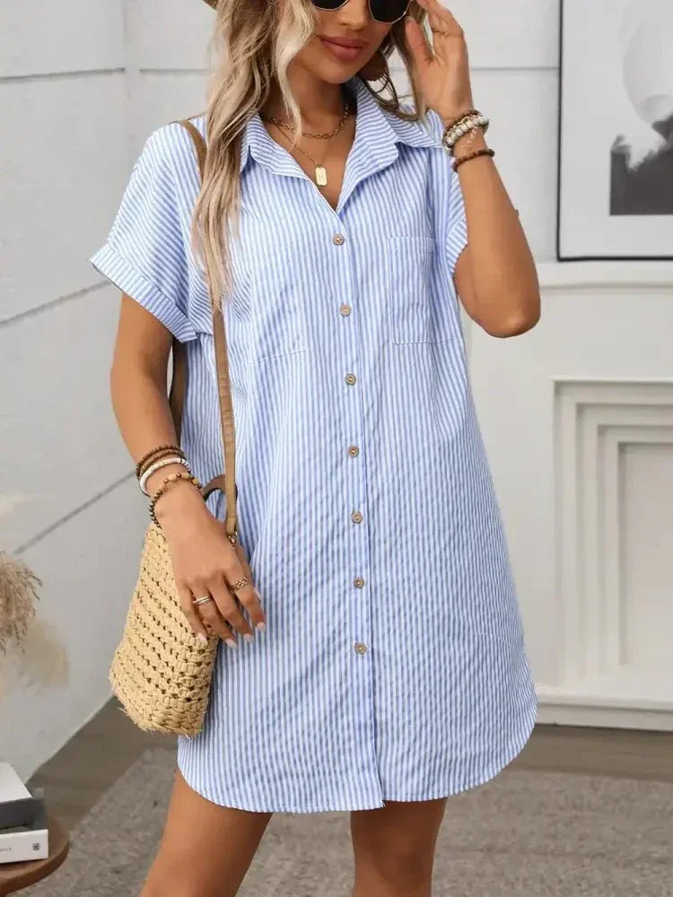 Striped Button Down Short Sleeve Mini Dress - Update AvenueEffortless Elegance: DressesTrendsi100100507851889100100507851889df04bba8 - 25bc - 40b2 - a39e - 706e7acbe951 - MaxLight Blue