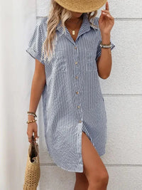 Striped Button Down Short Sleeve Mini Dress - Update AvenueEffortless Elegance: DressesTrendsi1001005078557971001005078557976fd8a2cd - 79e5 - 410b - 90a1 - f3e22e6ed0d9 - MaxDark Blue