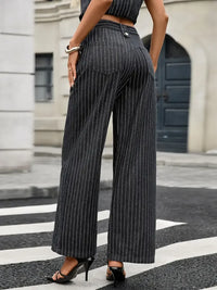 Striped Button Down Tank and Pants Denim Set