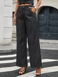 Striped Button Down Tank and Pants Denim Set