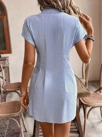 Striped Button Front Short Sleeve Dress